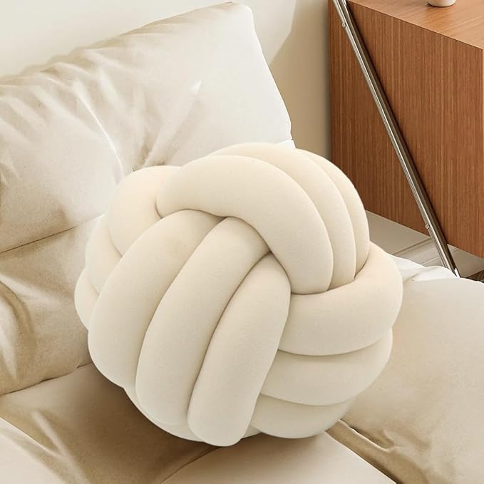 Ivory Knot Pillow Ball, Handmade Decorative Throw