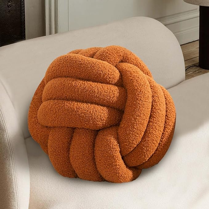 Knot Pillow Ball 9.8inch Round Caramel Throw